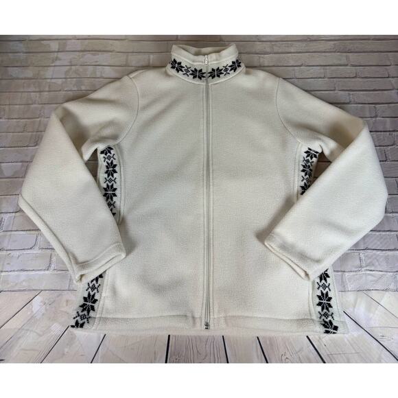 alp country Jackets & Blazers - ALP Country Wear Fleece Jacket Womens Medium Italian Ivory Snowflake full zip